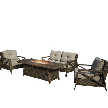 SEASONAL TRENDS Yukon Deep Seating Fire Pit Set with 72 in Table, Aluminum Frames with Woven Wicker MS22002